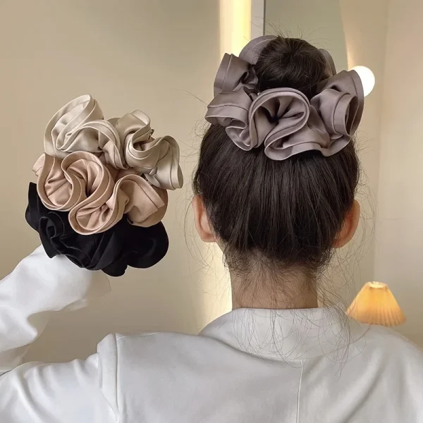 Korean Fashion Big Size Scrunchie Ruffle Elastic Hair Bands Girls Updo Headwear Elegant Ribbon Hair Ties Women Hair Accessories - Image 2
