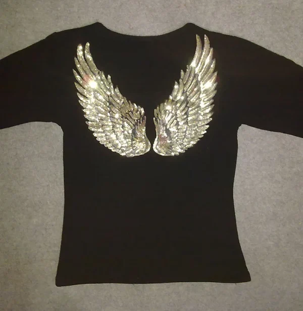 1 Pair Fashion Large Sequins Wing Patch for Clothing Applique for Jeans DIY Accessories Cute Sew on Patches 35cm x 16.5cm - Image 2