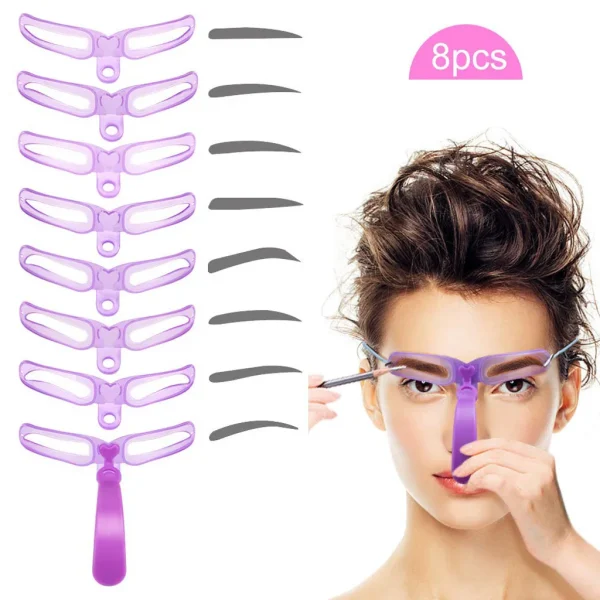 8 In 1 Reusable Eyebrow Stencil Beauty Makeup Brow Stamp Template Eyebrows Shape Set Eye Brow Makeup Tools and Accessories - Image 2