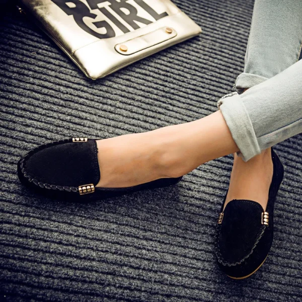 Round Toe Flat Heeled Shallow Mouthed Shoes Metal Buckle Flat Soled Women Shoes Student Beanie Shoes Casual Shoes - Image 2