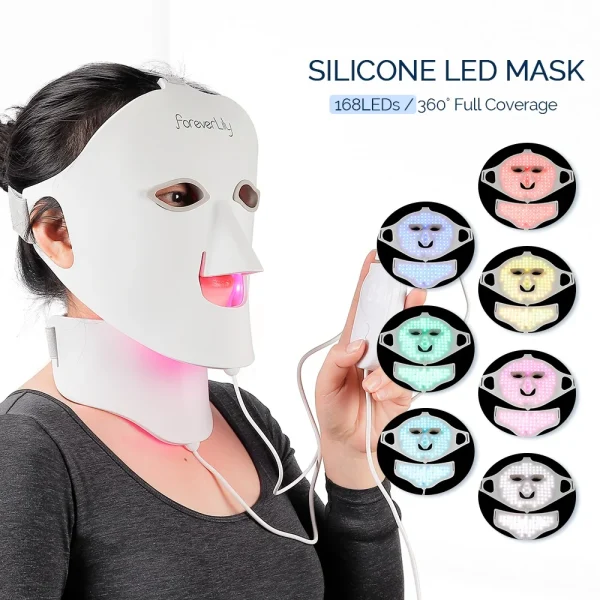 Foreverlily Face Neck Silicone LED Mask 7 Colors Light Photon Red Light Therapy Flexible Facial Beauty Mask Skin Care Anti-Ance