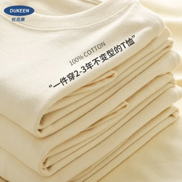 Dukeen 280gsm Oversized Heavy T-Shirt for Men Summer Short Sleeve Tee Cotton Solid Color Top Casual T Shirts One Piece - Image 3