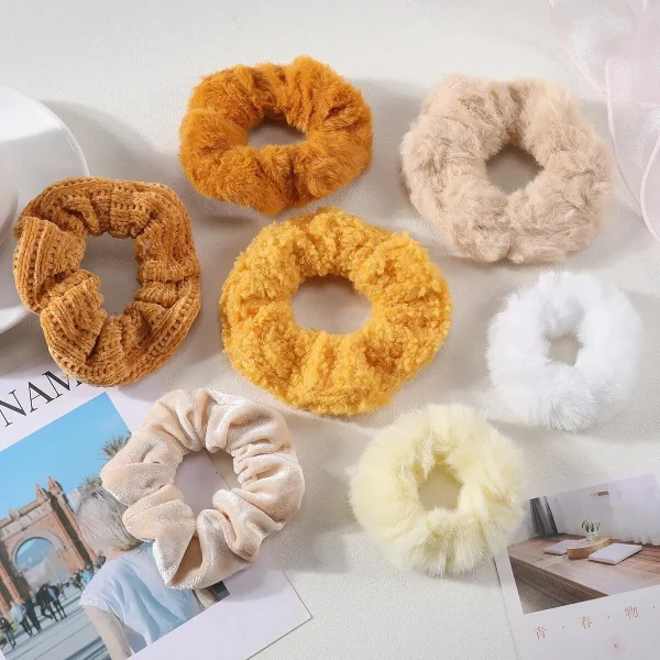 7 Pcs/Set Women Hair Scrunchies Set Plush Solid Hair Band for Girls Ponytail Holder Rubber Bands Hair Ties Hair Accessories - Image 6