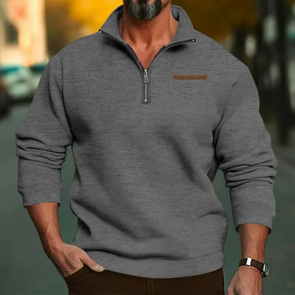 2024 large size winter velvet half zipper stand-up collar pullover solid color casual sweater men's trend - Image 6