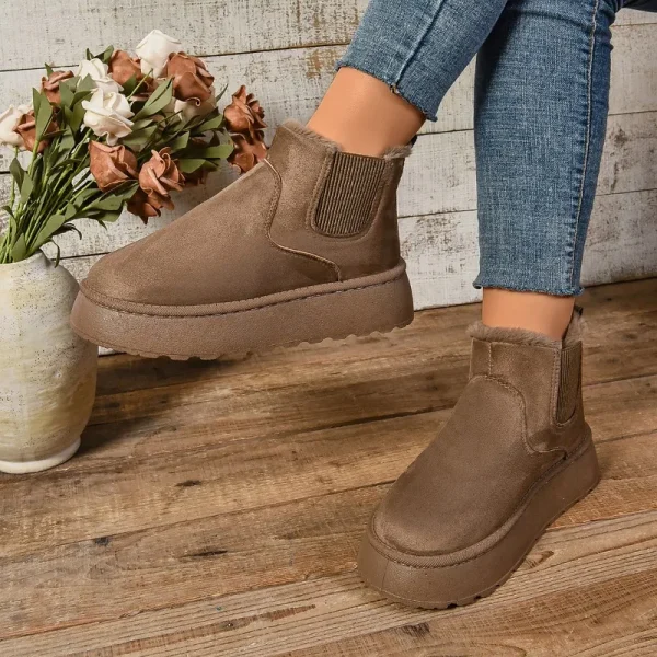 2024 Winter Women Short Plush Warm Snow Boots Casual Shoes  New Suede Fur Chelsea Ankle Boots Flats Platform Ladies Shoes Botas - Image 4