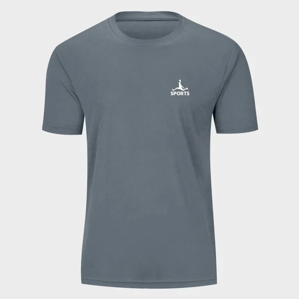 New Summer Men's Sports T-Shirt Solid Color Sports Print Fitness Exercise Jogging Ultra-Thin Breathable Quick Dry Waffle Tees - Image 2