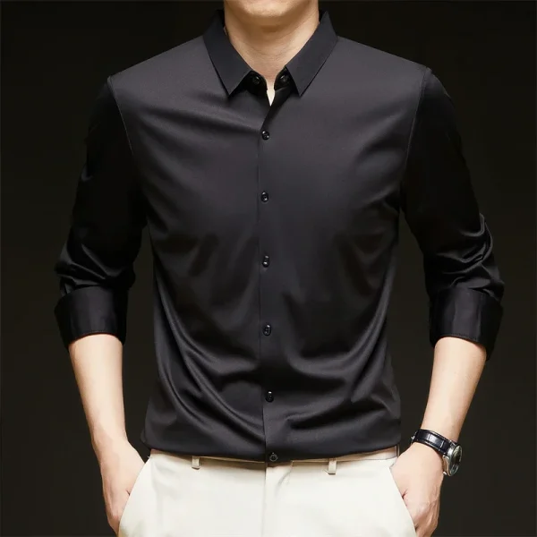 New Men's Business Casual Long Sleeved Solid Color Shirt Wrinkle Resistant Wrinkle Free Comfortable All Season Versatile Top - Image 6