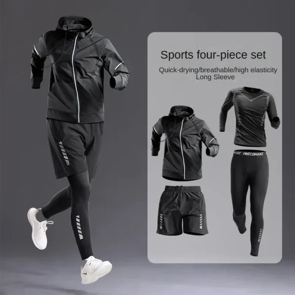 All-Season Men's Sportswear Set/Suit - Tracksuit for Running， Cycling, Fitness & Hiking，gym clothing men， jogging， boxing，5 pcs - Image 6