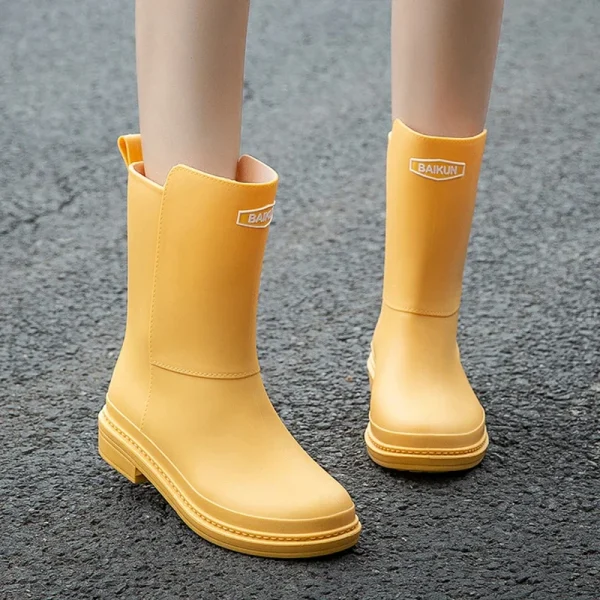 Women's Mid-Calf Rain Boots 2023 New Rubber Shoes Winter Rain Boots Cotton-Padded Warm-Keeping Waterproof Women's Non-Slip Shoes - Image 2