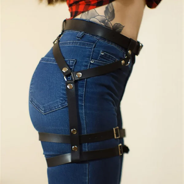 Studded Decor Harness Belt Sexy Leg Harness Suspenders Pu Leather Thigh Garter Harness for Women Harness Clothing Accessories - Image 2