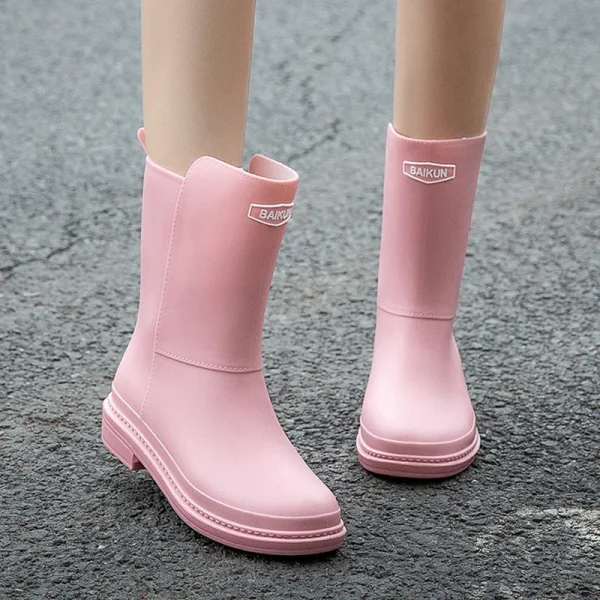 Women's Mid-Calf Rain Boots 2023 New Rubber Shoes Winter Rain Boots Cotton-Padded Warm-Keeping Waterproof Women's Non-Slip Shoes - Image 3