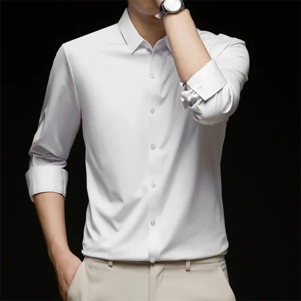 New Men's Business Casual Long Sleeved Solid Color Shirt Wrinkle Resistant Wrinkle Free Comfortable All Season Versatile Top - Image 5
