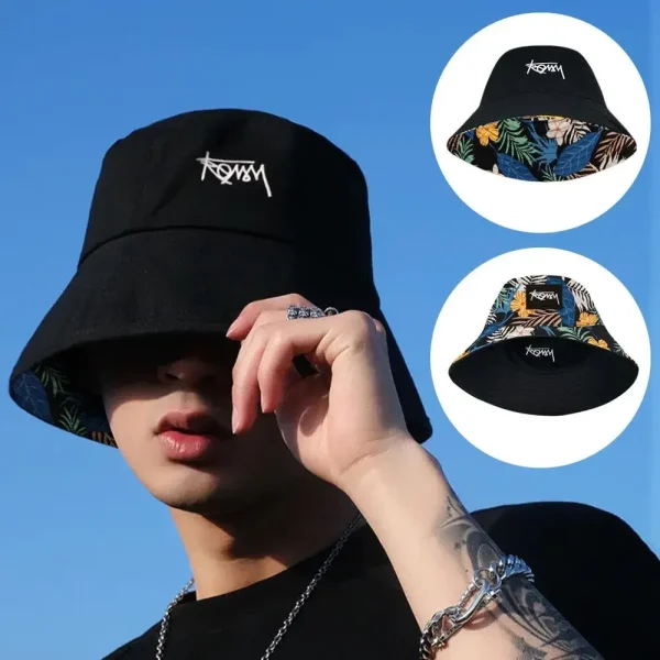 Men Women Summer Basin Cap Hip Hop Hat Double-sided Bucket Hat Graffiti Fishing Fisherman Hat Pattern Packable Sun Protection - Image 4
