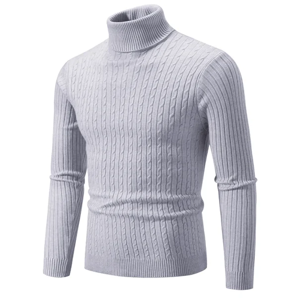 New Men's High Neck Sweater Solid Color Pullover Knitted Warm Casual Turtleneck Sweatwear Woolen Mens Winter Outdoor Tops - Image 3