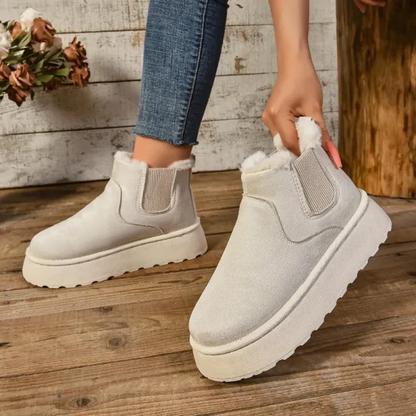 2024 Winter Women Short Plush Warm Snow Boots Casual Shoes  New Suede Fur Chelsea Ankle Boots Flats Platform Ladies Shoes Botas - Image 2