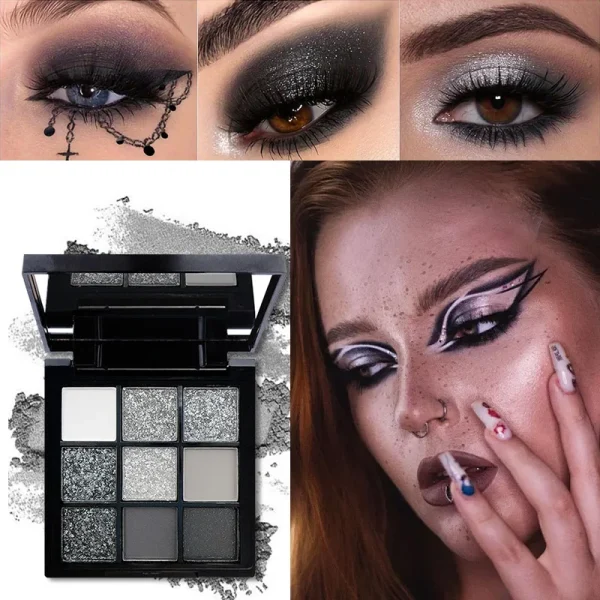 9-Grid Red Eyeshadow Palette Purple Glitter Pearlescent Matte Eye Shadow Shimmer Makeup Long Lasting Women Beauty Eye Cosmetics - Image 2