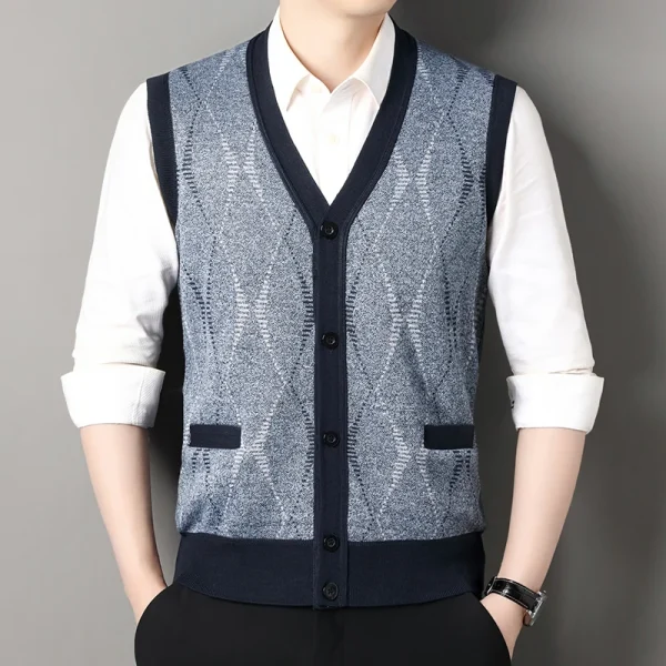 New Men's Sweater Vest Casual Sleeveless Knit Jackets Men Fashion Plaid V-neck Cardigans Man Clothes Knitted Waistcoat - Image 6