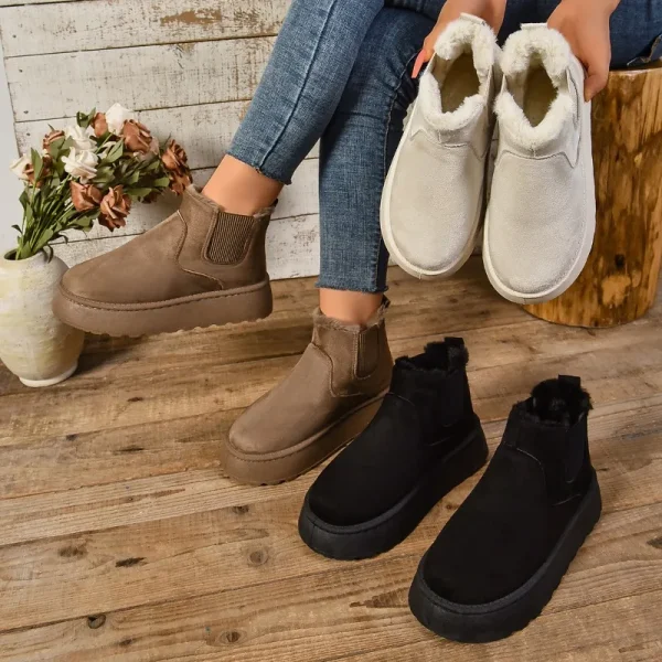 2024 Winter Women Short Plush Warm Snow Boots Casual Shoes  New Suede Fur Chelsea Ankle Boots Flats Platform Ladies Shoes Botas - Image 6