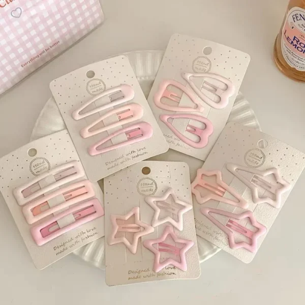 3Pcs Candy Color Star Heart Rectangle BB Hairclips Girls Y2K Cute Barrettes Women Metal Snap Clip Headdress Hair Accessories