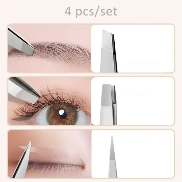 Ouriner Eyebrow Tweezers Set 4 Pcs Stainless Steel Eyebrow Forceps Professional Beauty Tool Set For Facial Hair Inward Growing - Image 3