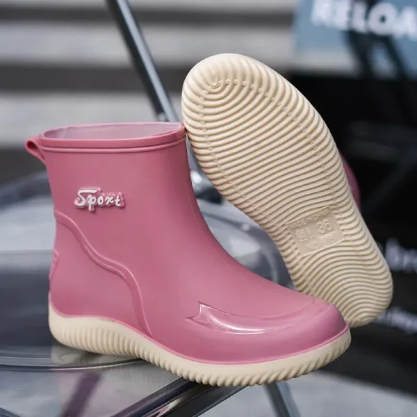 Women's Rain Bootsmid-tube Drawstring Waterproof Shoes, Kitchen Work Car Wash, Short-tube, Wear-resistant, Non-slip Rubber Shoes - Image 2