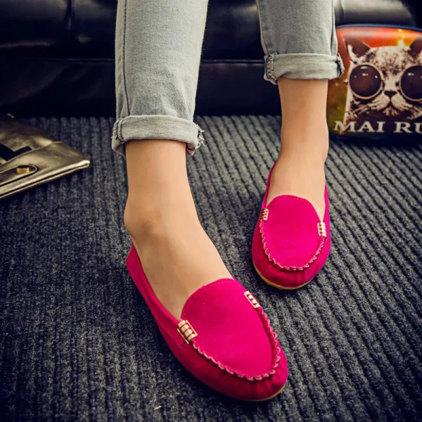 Round Toe Flat Heeled Shallow Mouthed Shoes Metal Buckle Flat Soled Women Shoes Student Beanie Shoes Casual Shoes - Image 3