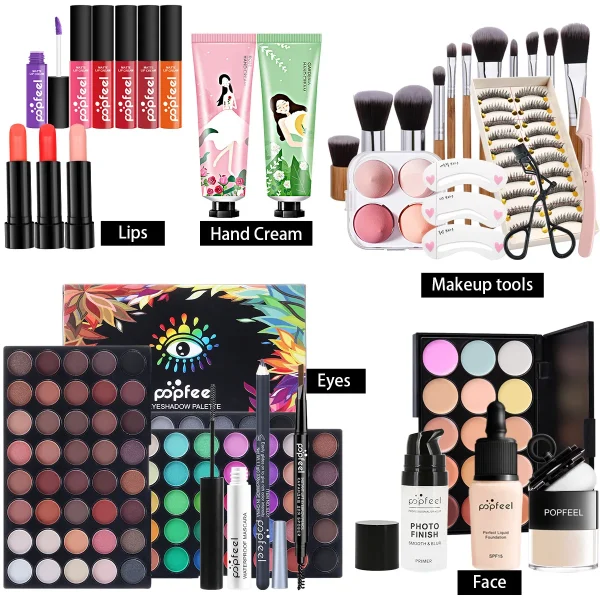 POPFEEL All-in-One Makeup Kit Gift Set with Eyeshadow Palette Foundation Lip Gloss Blush Brushes Eyeliner and More Beauty Gifts - Image 2