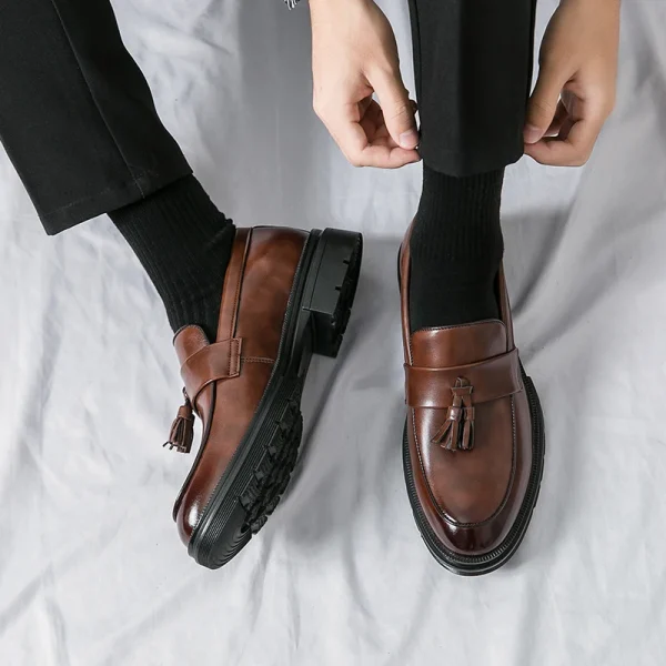 Men's High Quality Leather Slip-on Formal Oxfords Footwear Loafers Driving Party Dating Business Work Shoes Tassel Loafers - Image 4