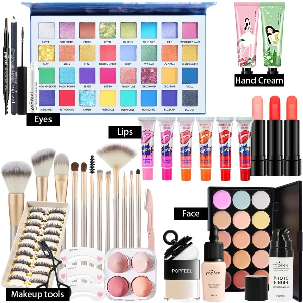 POPFEEL All-in-One Makeup Kit Gift Set with Eyeshadow Palette Foundation Lip Gloss Blush Brushes Eyeliner and More Beauty Gifts - Image 6