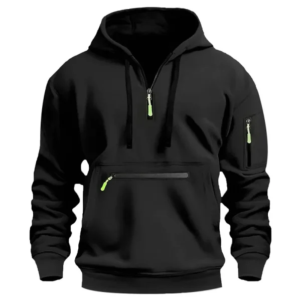 Men's casual sports hoodie, spring and autumn fashion arm pocket pull rope hooded solid color loose long-sleeved blouse pullover - Image 5