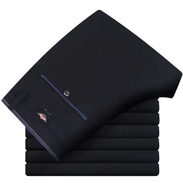 Men's Elastic Straight Pants Business Casual Long Suit Pants Male Formal Trousers Solid Colors Black BLue Plus Size 38 40 - Image 2