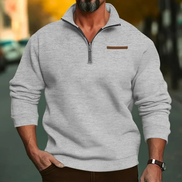 2024 large size winter velvet half zipper stand-up collar pullover solid color casual sweater men's trend - Image 5