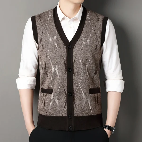 New Men's Sweater Vest Casual Sleeveless Knit Jackets Men Fashion Plaid V-neck Cardigans Man Clothes Knitted Waistcoat - Image 5