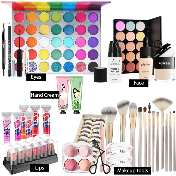POPFEEL All-in-One Makeup Kit Gift Set with Eyeshadow Palette Foundation Lip Gloss Blush Brushes Eyeliner and More Beauty Gifts - Image 4