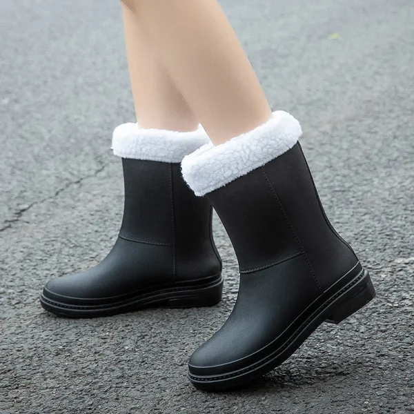 Women's Mid-Calf Rain Boots 2023 New Rubber Shoes Winter Rain Boots Cotton-Padded Warm-Keeping Waterproof Women's Non-Slip Shoes - Image 4