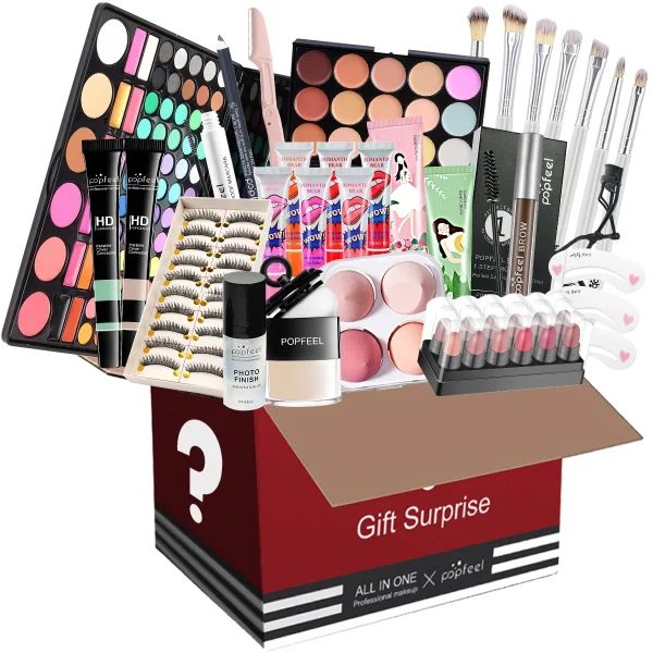 POPFEEL All-in-One Makeup Kit Gift Set with Eyeshadow Palette Foundation Lip Gloss Blush Brushes Eyeliner and More Beauty Gifts - Image 5