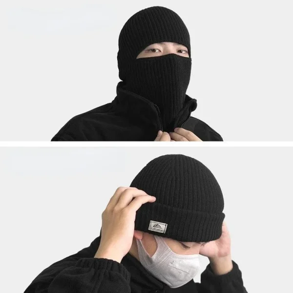 Winter 2 in1 Mask Beanies Hats Warm Knitted Balaclava Hats Windproof Solid Full Face Ski Bonnet Tactical Cycling Earmuffs Cap - Image 2