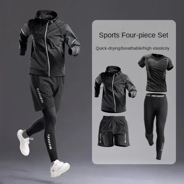 All-Season Men's Sportswear Set/Suit - Tracksuit for Running， Cycling, Fitness & Hiking，gym clothing men， jogging， boxing，5 pcs - Image 2