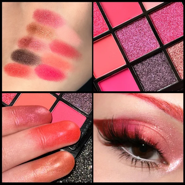 9-Grid Red Eyeshadow Palette Purple Glitter Pearlescent Matte Eye Shadow Shimmer Makeup Long Lasting Women Beauty Eye Cosmetics - Image 3
