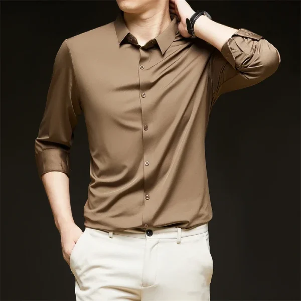 New Men's Business Casual Long Sleeved Solid Color Shirt Wrinkle Resistant Wrinkle Free Comfortable All Season Versatile Top - Image 2