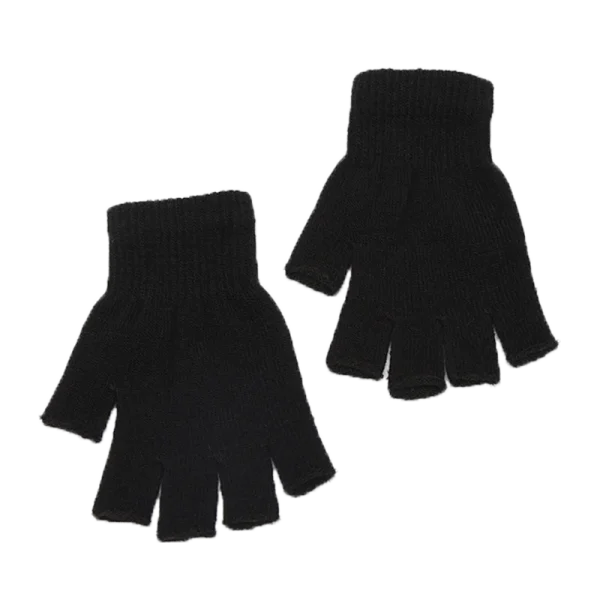 1pair Black Short Half Finger Fingerless Knit Wrist Glove Winter Warm Stretch Work Gloves for Women and Men Cycling Accessories