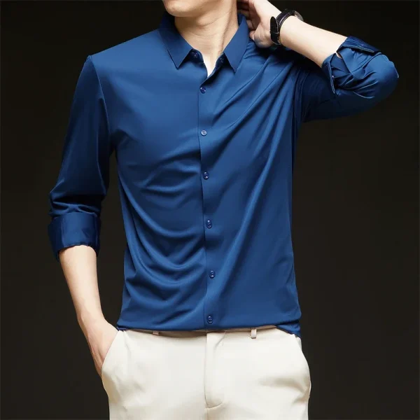 New Men's Business Casual Long Sleeved Solid Color Shirt Wrinkle Resistant Wrinkle Free Comfortable All Season Versatile Top - Image 4