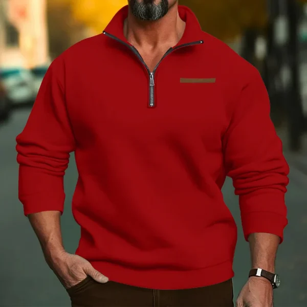 2024 large size winter velvet half zipper stand-up collar pullover solid color casual sweater men's trend - Image 2
