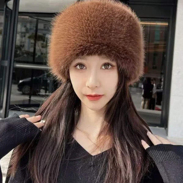 1pc Winter Warm Imitation Fur Plush Hats Ear Protection Thick Women's Fashion Bucket Hat For Skiing Faux Fox Fur Mongolian Hat - Image 2