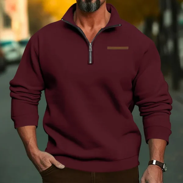 2024 large size winter velvet half zipper stand-up collar pullover solid color casual sweater men's trend - Image 3
