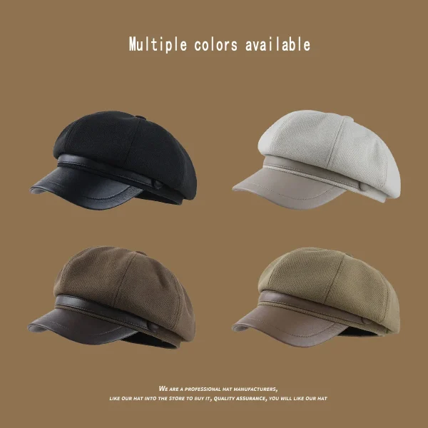 Panama Autumn and Winter Women's Warm Duck Tongue Beret Elegant Artistic Painter Octagonal Hat Cap H204 - Image 2