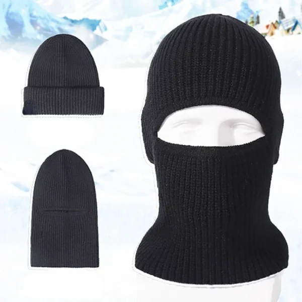 Winter 2 in1 Mask Beanies Hats Warm Knitted Balaclava Hats Windproof Solid Full Face Ski Bonnet Tactical Cycling Earmuffs Cap - Image 3