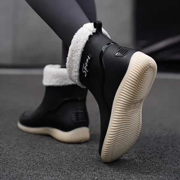 Women's Rain Bootsmid-tube Drawstring Waterproof Shoes, Kitchen Work Car Wash, Short-tube, Wear-resistant, Non-slip Rubber Shoes - Image 4