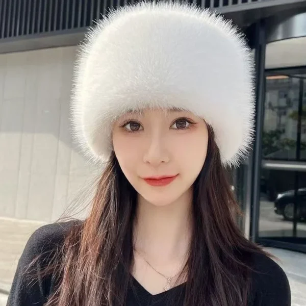 1pc Winter Warm Imitation Fur Plush Hats Ear Protection Thick Women's Fashion Bucket Hat For Skiing Faux Fox Fur Mongolian Hat - Image 4