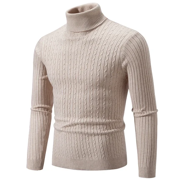 New Men's High Neck Sweater Solid Color Pullover Knitted Warm Casual Turtleneck Sweatwear Woolen Mens Winter Outdoor Tops - Image 2